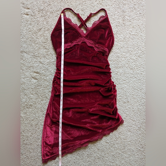 Red Velvet Lace Trim Mini Dress - Picture 3 of 6